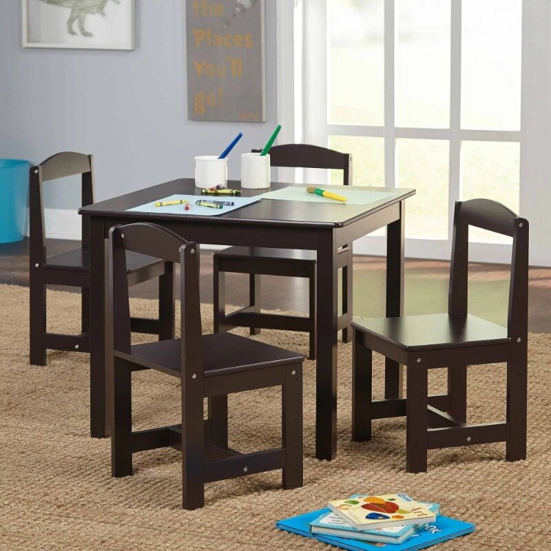 TMS Hayden Kid's 5-Piece Table and Chairs Set, Brown children desk and chair set