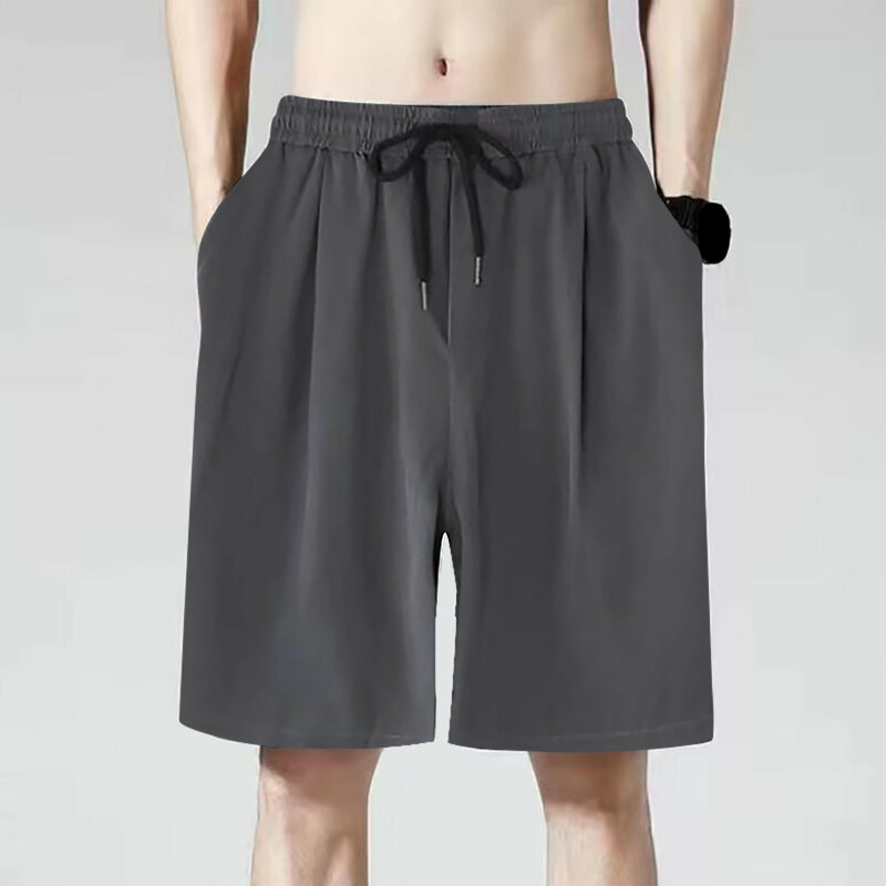 Pantaloncini in rete da uomo traspiranti estivi pantaloncini larghi Casual alla moda in seta di ghiaccio da palestra pantaloni corti da spiaggia Fitness all'aperto pantaloncini sportivi