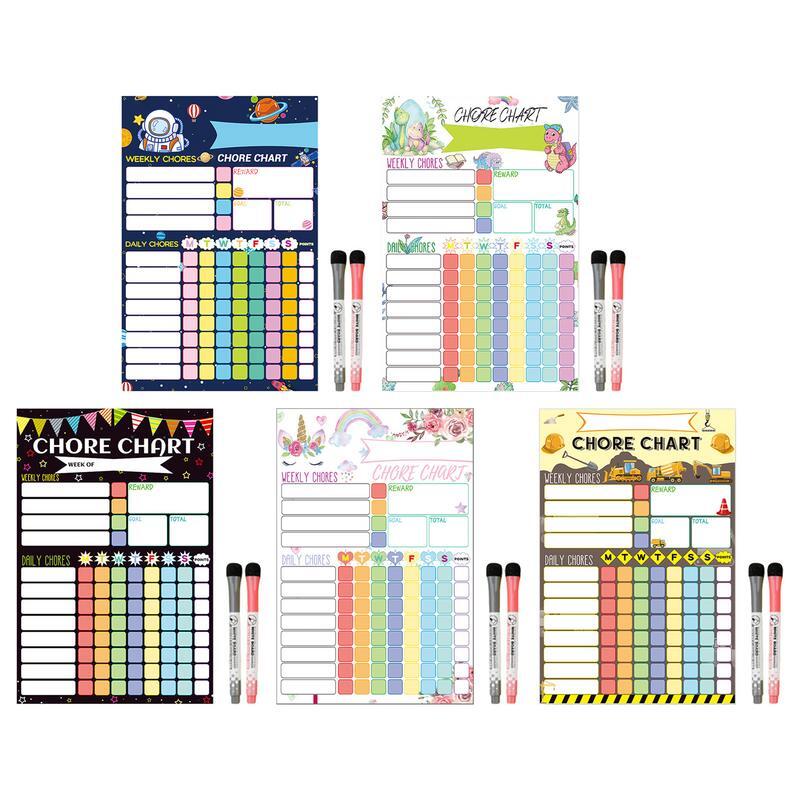 Tabla de tareas de borrado en seco con 2 marcadores, tabla de Planificador de actividades con calendario, autoclasificación, accesorios escolares y de oficina