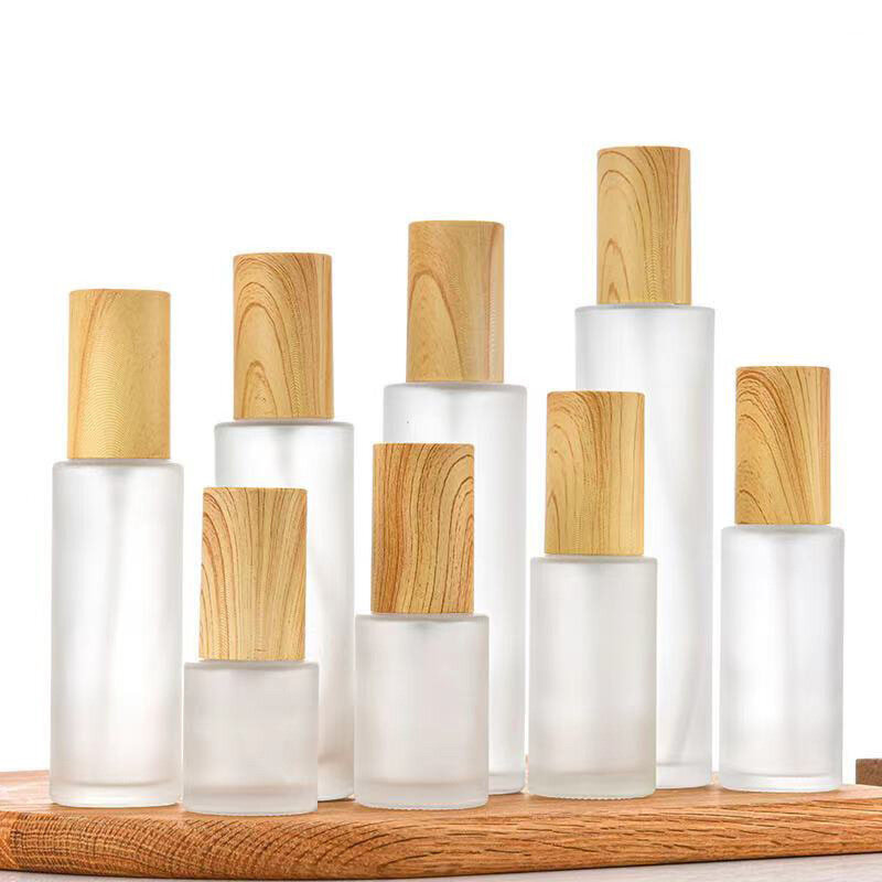20ml 30ml 50ml 100ml Wood Frosted Glass Spray Bottle Liquid Sprayer Fine Mist Refillable Bottles Wooden Cap Cosmetic Container