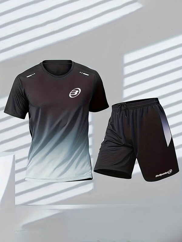 Bullpadel masculino manga curta camiseta esportiva impressa em 3D, fato de treino de badminton, tênis, verão