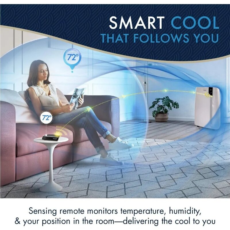 Tragbare Klimaanlage in Weiß mit BTU Kühlleistung, Fernbedienung, Luftent feuchter und tragbarem Design