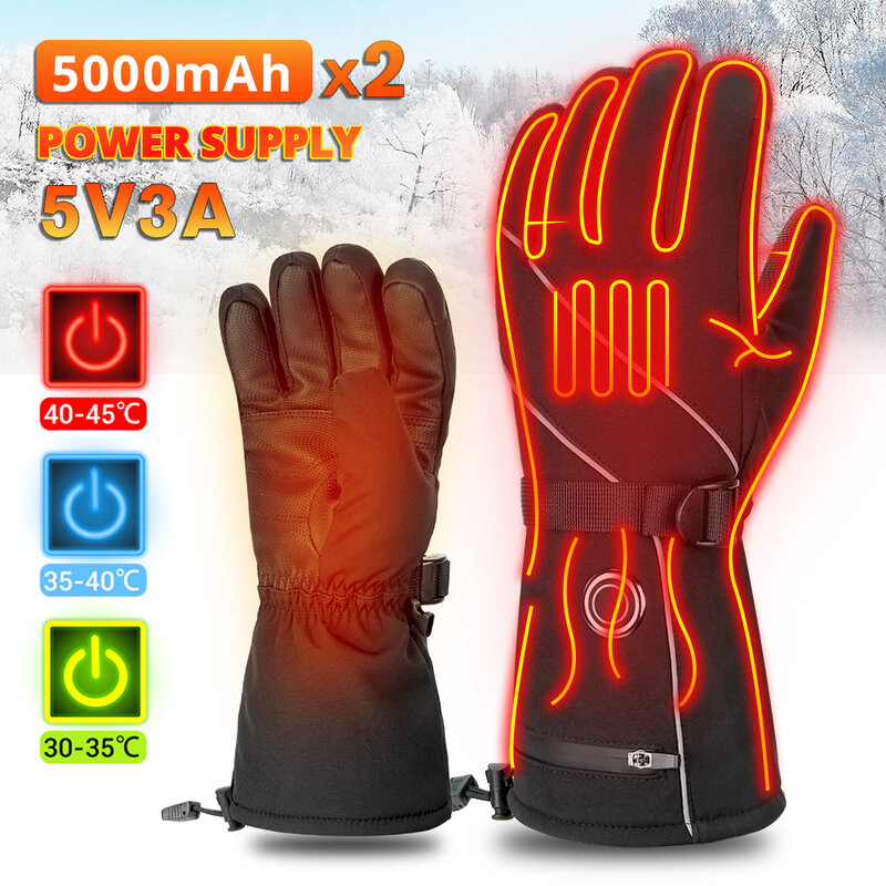 Sarung tangan pemanas listrik untuk pria, sarung tangan musim dingin dengan pemanas listrik, sarung tangan ski bertenaga baterai layar sentuh tahan air untuk pria