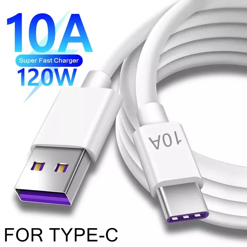 120W 10A Type C Type-C Quick Charging Cable for Samsung Xiaomi Huawei USB C Mobile Phone Data Cord Super Fast Charge Data Cable