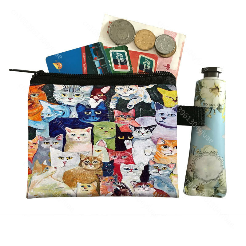 그래피티 고양이 동전 지갑, 카드홀더 핸드메이드 체인지 지갑 제로 지갑, 여성용 클러치 지퍼 동전 가방 파우치, 고양이 미니 지갑, 신제품