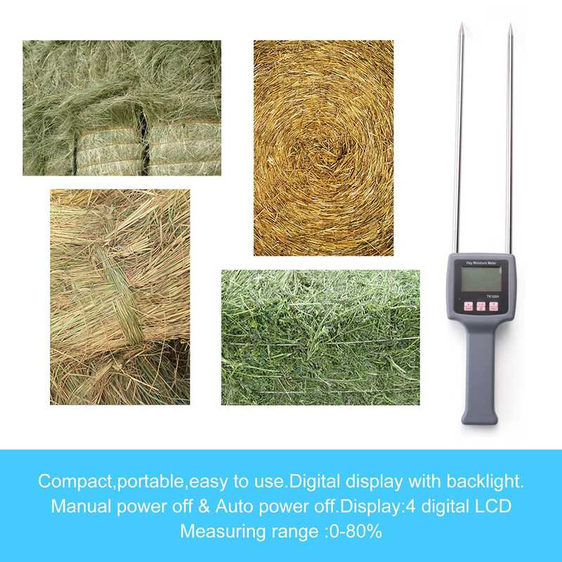 Medidor de humedad de heno portátil Tk100H, hierba de forraje, hierba de bambú del emperador, prueba de fibra