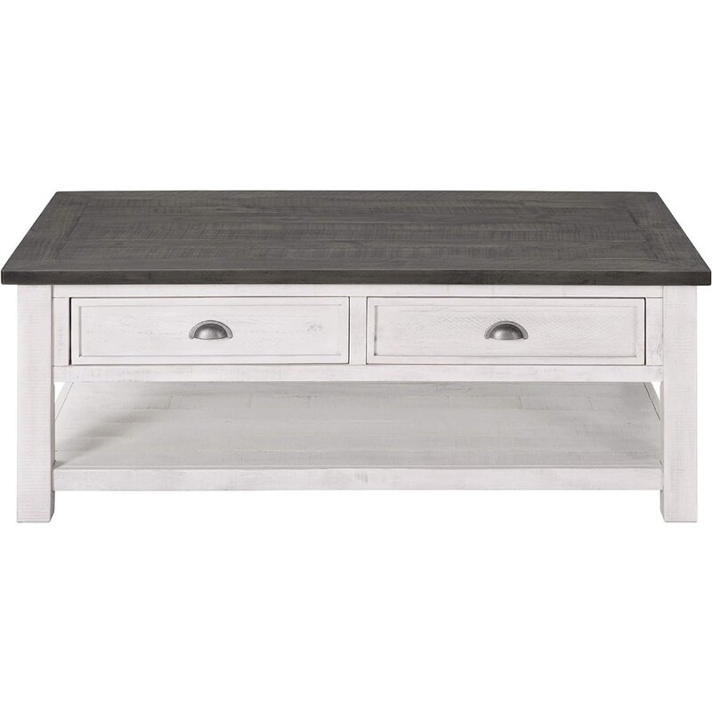 Massivholz Couch tisch mit weißer und grauer Platte