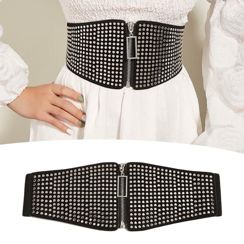 Ceinture corset en cuir RiSALE, ceinture cloutée, extensible, pour femmes