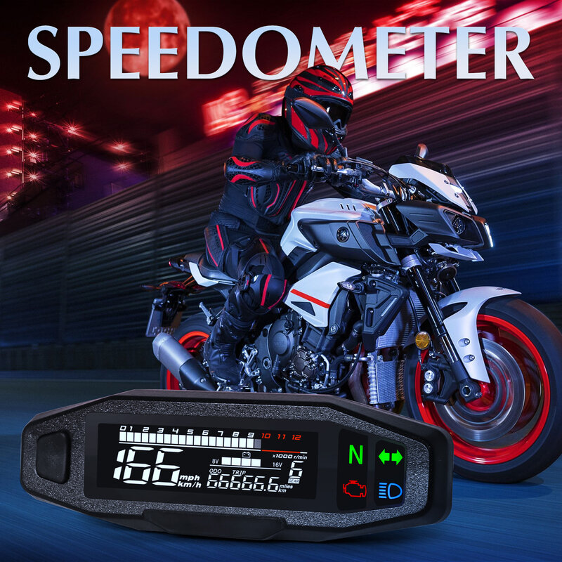 Motorcycle Speed Meter Digital Lcd Display Odometer Tachometer Universal Digital Instrument Cluster Turn Signal Light Indicator