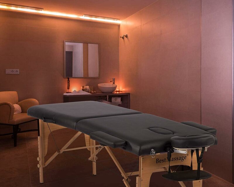 Mesa de massagem com estojo livre, cama de massagem portátil, cama spa, PU, 2 dobra, cama ajustável alta, 84 in