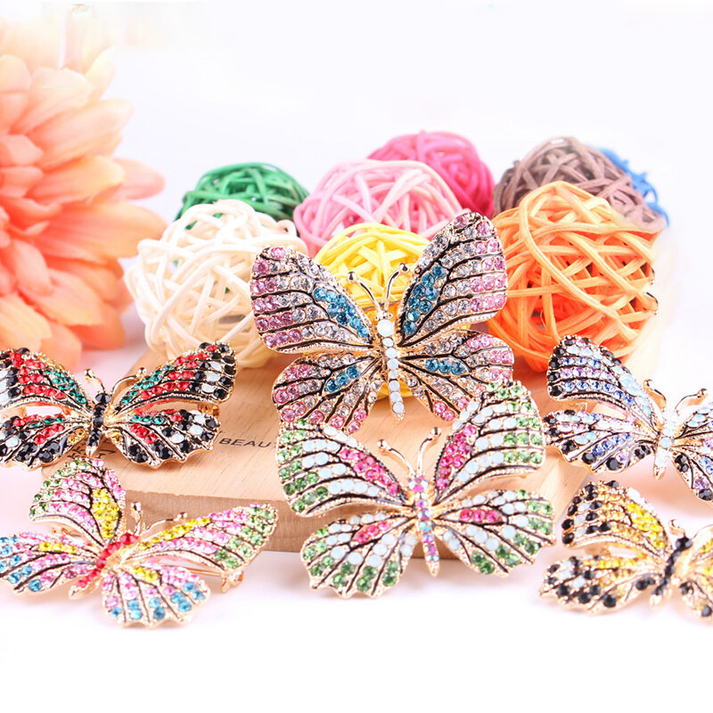Broches de borboleta elegante cristal strass feminino primavera inseto broche de pino casaco broche moda traje jóias pingente decoração