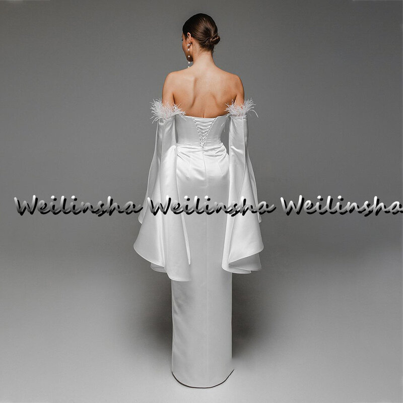 Weilinsha-vestidos de novia modernos sin tirantes, vestidos de sirena de manga larga acampanada con cordones en la espalda, 2022