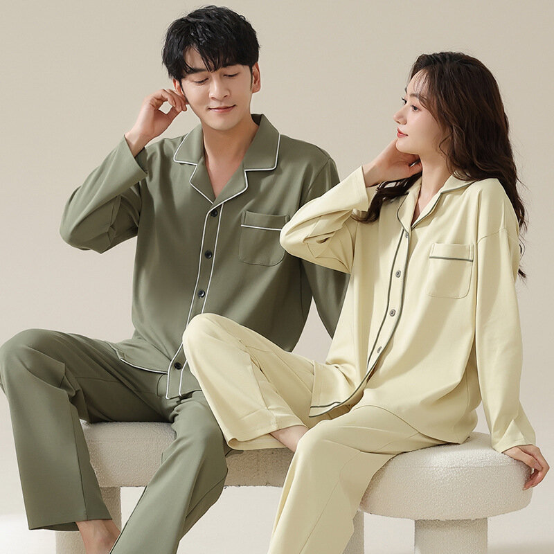 Couples Cotton Pajamas Set Spring Long Sleeves Loungewear Men Soft Nightwear Women Fashion Home Clothes pijamas para parejas