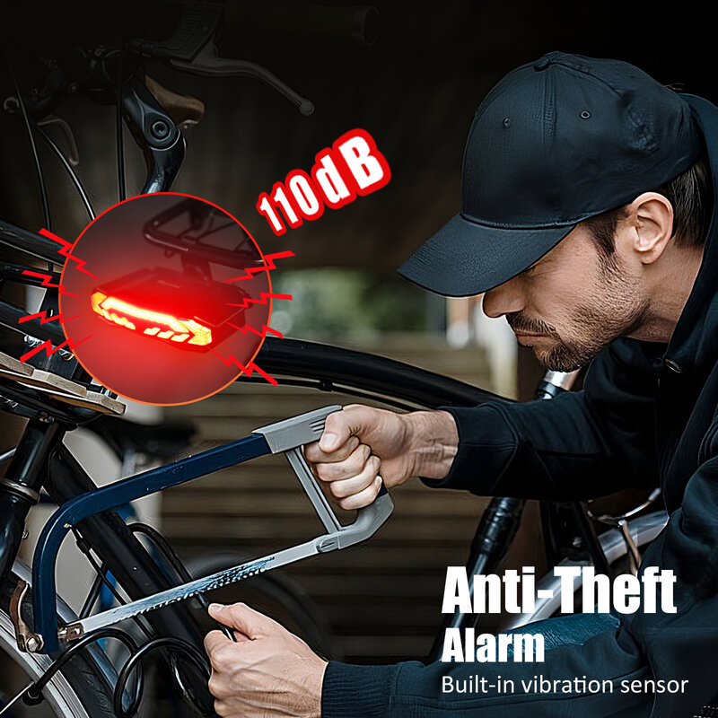 Awapow Alarm rowerowy Zabezpieczenie przed kradzieżą Tylne światło roweru Alarm LED Wodoodporne światło tylne z uchwytem montażowym Inteligentna lampa rowerowa 5 w 1