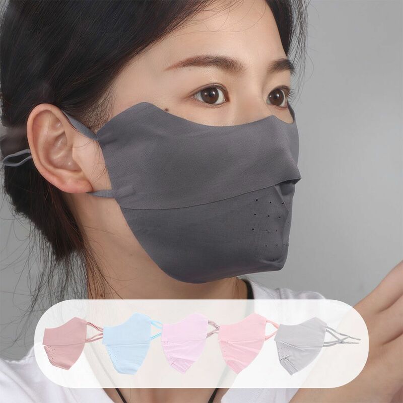 Masker pelindung mata gantung untuk anak perempuan, perlindungan UV, tipe telinga gantung, pelindung wajah luar ruangan, masker tabir surya, masker sutra es