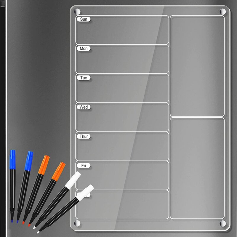 Clear Refrigerator Dry Apagar Acrílico Planner, calendário semanal, Frigorífico Noteboard, 1 conjunto