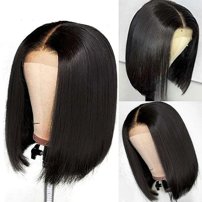 Perruque Bob Lace Closure Wig Brésilienne Naturelle, Cheveux Courts Lisses, 4x4, 13x1, pour Femme Africaine