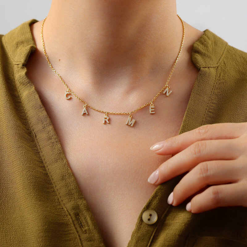 Индивидуальное именное ожерелье для женщин, ожерелье из циркония с надписью, ювелирные изделия из нержавеющей стали оптом