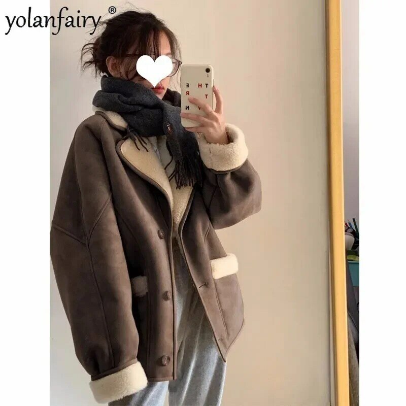 Abrigos de lana pura para mujer, ropa integrada de piel compuesta, abrigo de piel de gamuza, chaquetas coreanas, chaqueta de invierno, FCY4997, nuevo