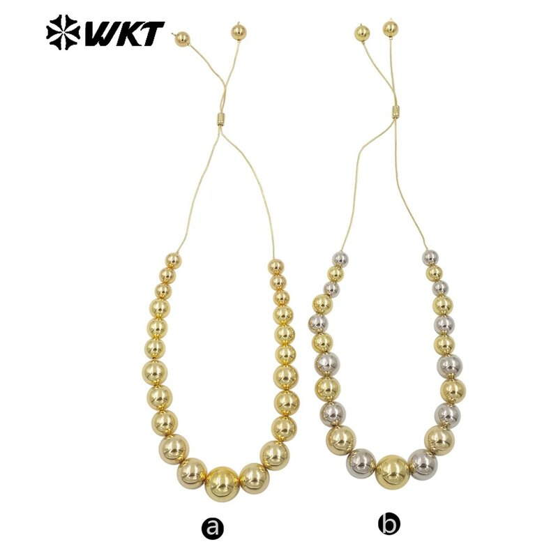WT-JFN17 Have a sense of hierarchy 18K Real Gold Plated Round Brass Beads Chain Connect Statement Beads Necklace 10PCS