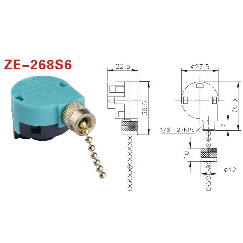 1pc Ceiling Fan Switch 3 Speed 4 Wire Zing Ear ZE-268S6 Fan Pull Chain Switch Replacement Speed Control Switch