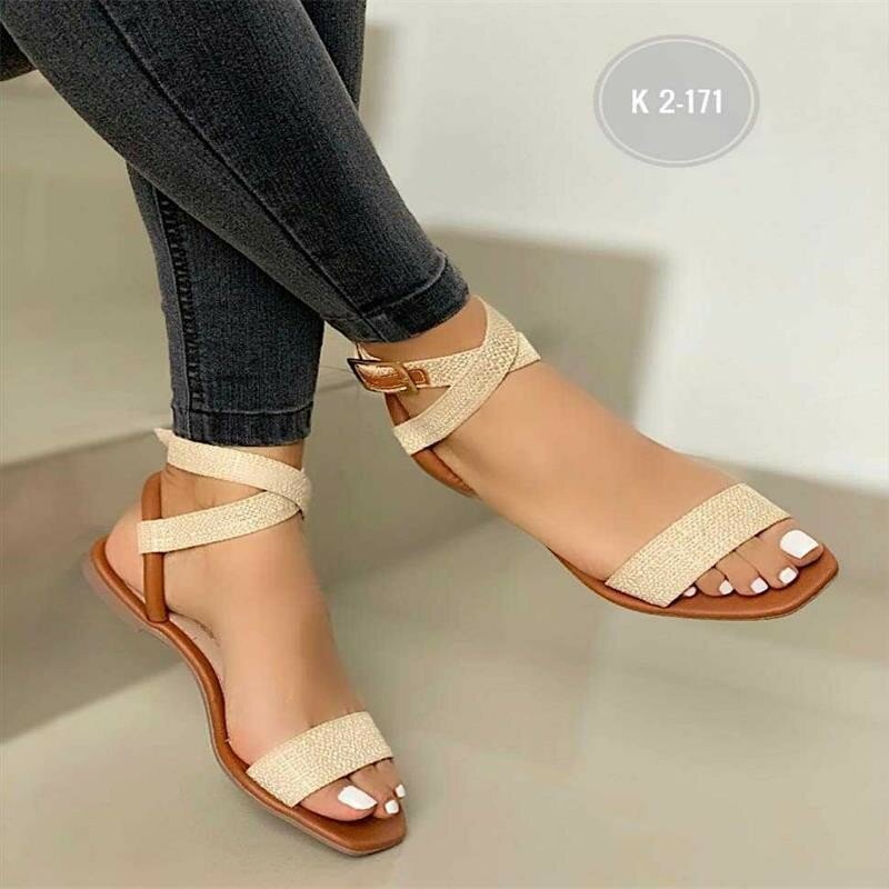 Mùa Hè Mới Thời Trang Mắt Cá Chân Quấn Đi Biển Thoải Mái Peep Toe Đồng Màu Giày Sandal Nữ Trên Đề Nghị 2023