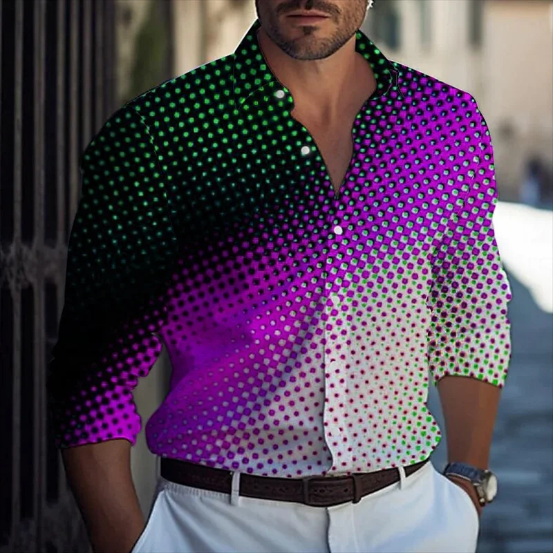 Fashion luxury men's shirt single-breasted shirt casual polka-dot printed long-sleeved shirt men's Hawaiian cardigan 5 colors