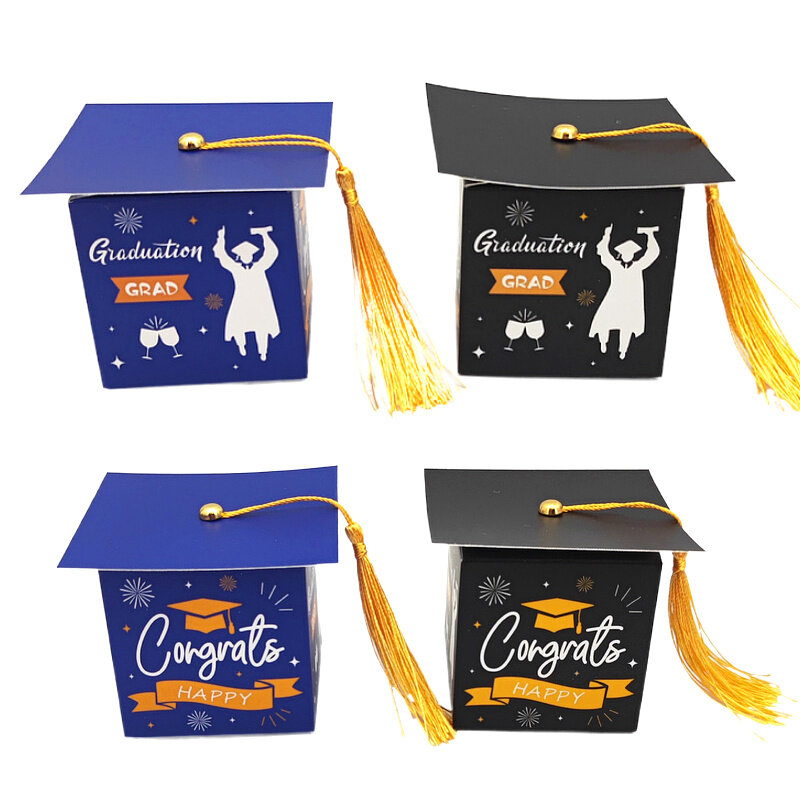 5Pcs Congrats Grad Bachelor Cap Candy Box Happy Graduation Favor Gift Packaging Box With Tassels Celebration Party Supplies