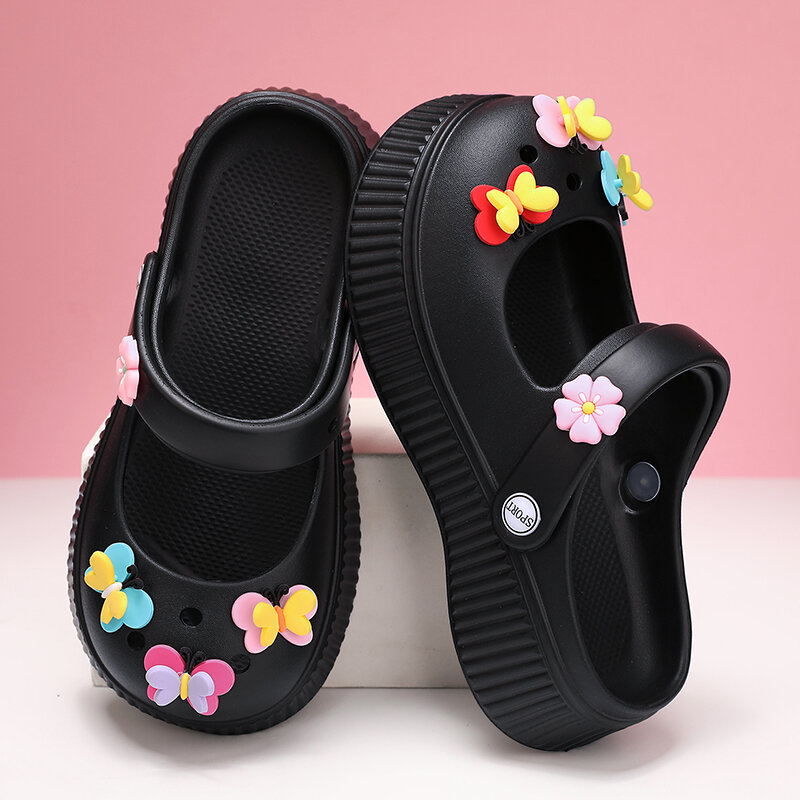 Zapatos de princesa rosa para niñas, sandalias suaves y ligeras para el jardín, zapatillas con decoración de mariposas, 2023