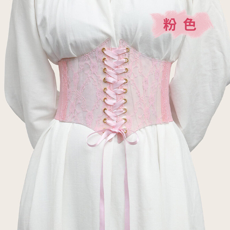 Korset pinggang Wanita Mode sulaman bunga ikat pinggang elastis hitam putih merah muda sabuk pelangsing tubuh pelangsing renda lebar