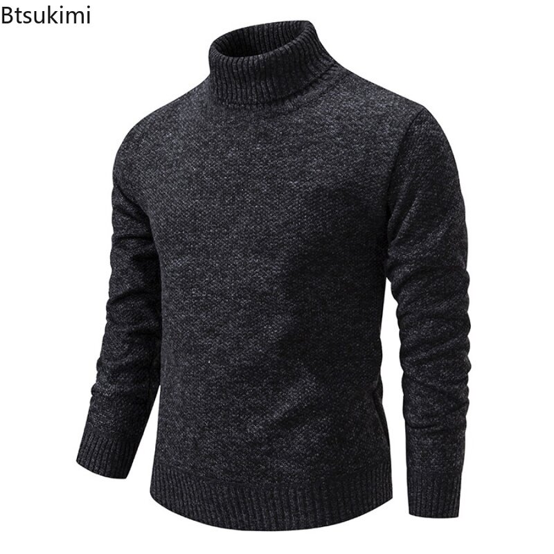 Sweater rajut pria, atasan Dalaman rajut tebal hangat Turtleneck musim dingin 2024 untuk lelaki