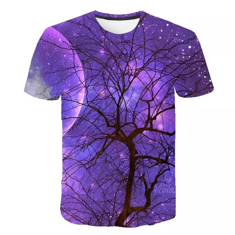 T-Shirt à Manches Courtes pour Homme, Imprimé en 3D, Motif de Galaxie Violette, Intéressant, Mode, Décontracté, Créatif, Connaissant, Haut, Été, Nouveau Style