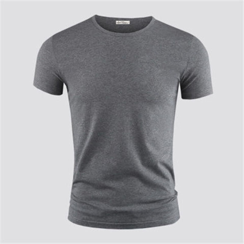 Kaus ketat lengan pendek pria, T-Shirt kebugaran warna murni kerah V lengan pendek 2024 untuk pria