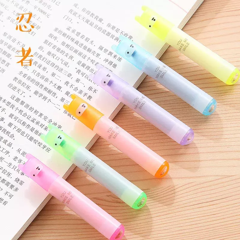 Kawaii Mini Highlighter Pen, Material Escolar para Crianças, Canetas Marcadoras, Material de Papelaria, Escrita Escolar, 6Pcs por Conjunto