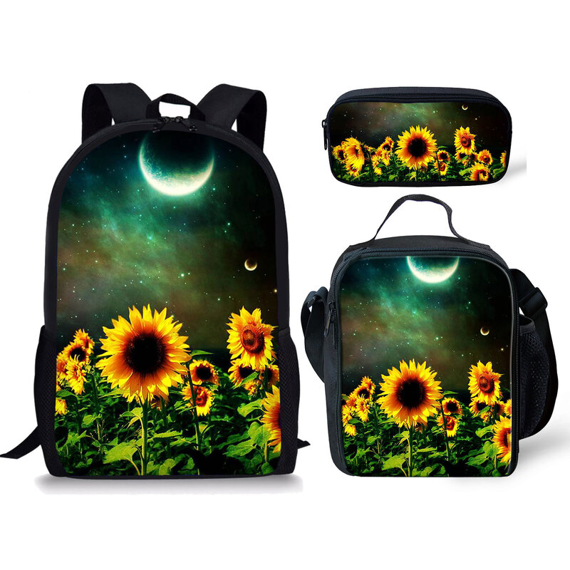 Popularna nowość modna słonecznik 3 sztuk/zestaw plecak studencki z nadrukiem 3D podróżna mała torba na laptopa torby na Lunch piórnik