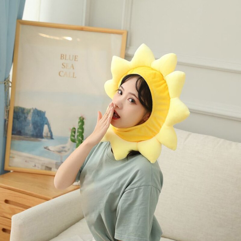 Schöne Cartoon Gelbe Sonnenblume Plüsch Lustige Stofftiere Kopfbedeckung Warme Beanie Earflap Cosplay Urlaub Foto