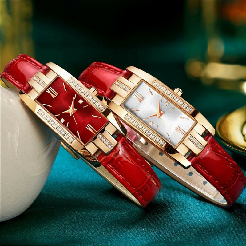 Luksusowe modne zegarki nowe kobiety w stylu Vintage dżetów skórzany pasek Roman kwadratowy kwarcowy cyfrowy zegarek