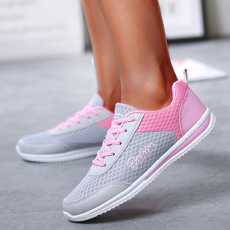 Breathable Women's Sneakers 2024 New Fashion Trainers Plus Size Women Sneakers Mesh Fabric Lace Up Women Shoes Female Footwear