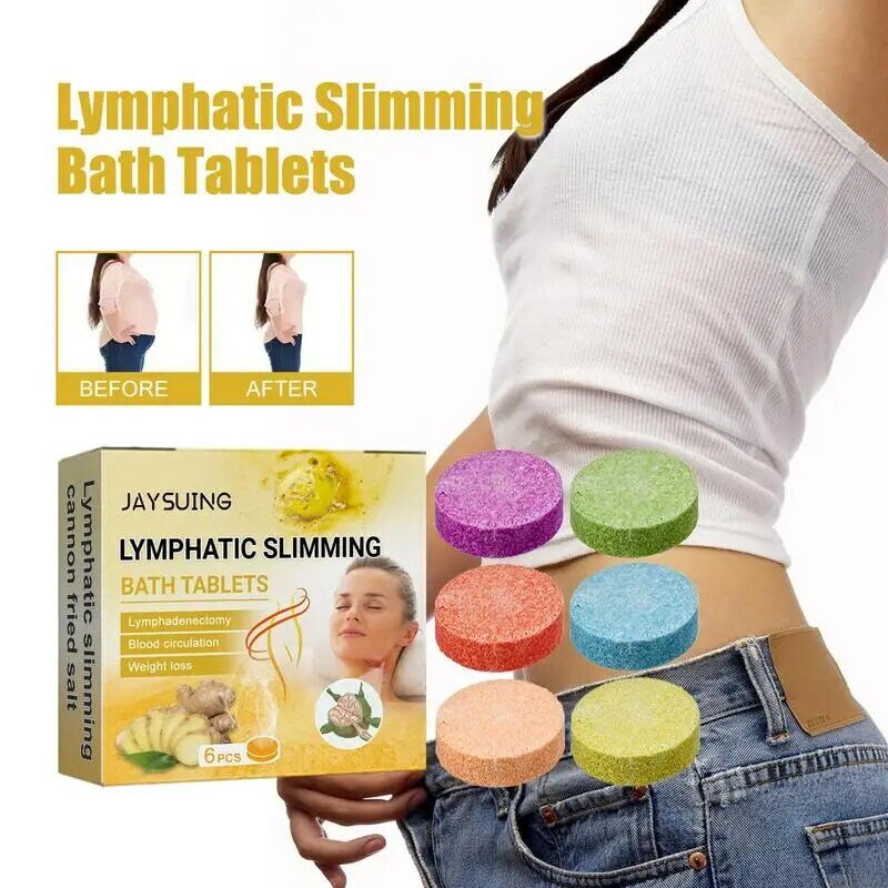 Tablet mandi aromaterapi limfatik 6 buah, tablet mandi Shower bom pelangsing kaki warna-warni dengan relaksasi minyak