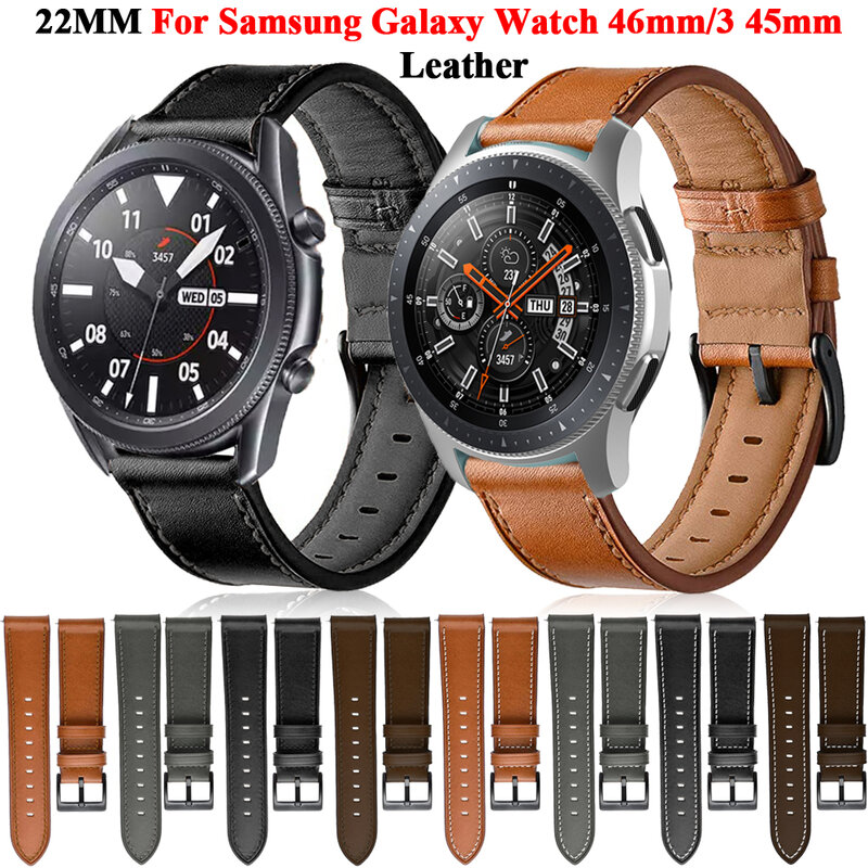 For Samsung Galaxy Watch 3 41 45mm Strap 22 20mm Leather Bracelet Watchbands Galaxy Watch 42 46mm Active 2 S3 Frontier Wristband