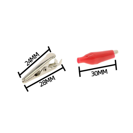 Mini sonde de test de revêtement en plastique souple, pince crocodile, noir et rouge, 28mm