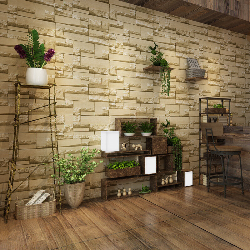 Papel de pared no tejido con efecto ladrillo de piedra pizarra, revestimiento de fondo de TV para sala de estar, decoración del hogar