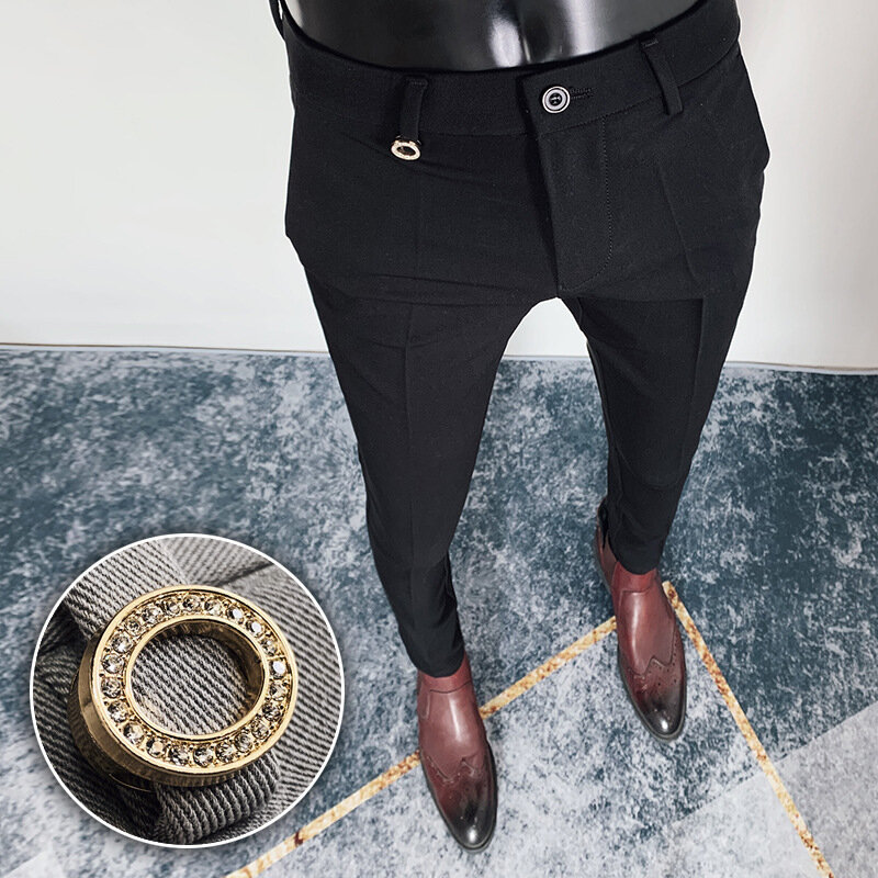 2024 letnie spodnie Slim dopasowana sukienka Streetwear męskie spodnie wysokiej jakości biurowe spodnie do kostek społeczne