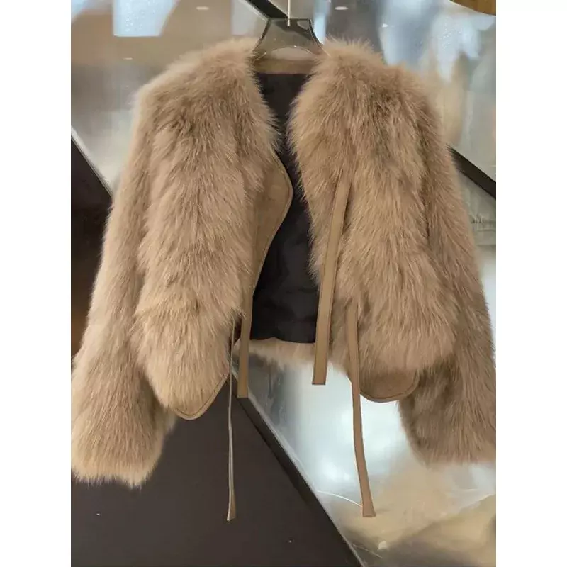Cappotti invernali corti in pelliccia sintetica Warm Lace-up imita le giacche di pelliccia di volpe moda coreana capispalla in peluche sciolto donna di lusso peloso
