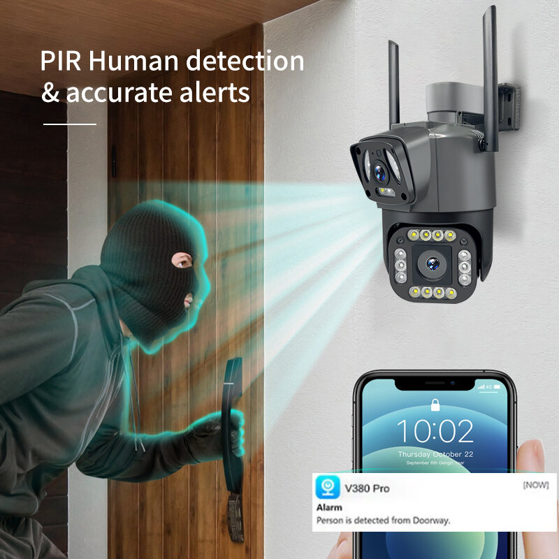 كاميرا CCTV مزدوجة الشاشة مقاومة للماء ، مراقبة منزلية ذكية ، حماية أمان منزلي ، كاميرا IP واي فاي 4G ، 8 ميجابكسل ، 4K ، PTZ ، V380 Pro