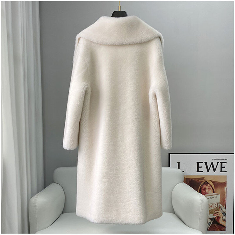 Aorice-abrigo largo de lana para mujer, chaqueta de piel de oveja, talla grande, Parka, abrigo de invierno, CT293