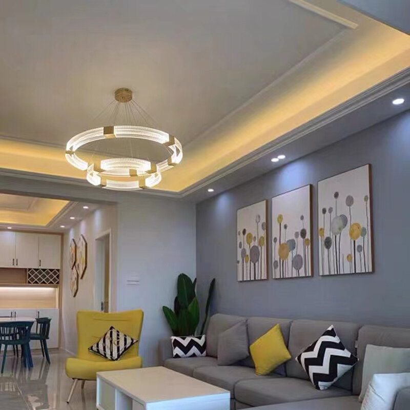 Round Acrylic Pendant Lamp Postmodern Luxury Hotel Hall Restaurant Living Room Bedroom  Home Lighting Gold Crystal Chandelier