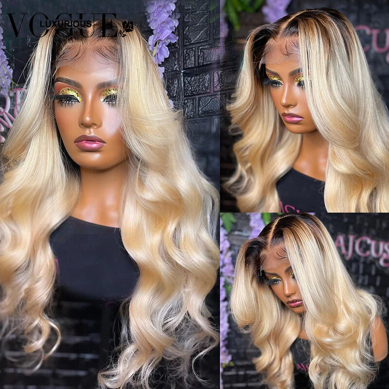 Ombre Colored Ginger Honey Blonde 13x4 Transparent Lace Front Wigs Body Wave Human Hair Frontal Wig Brazilian Remy On Sale