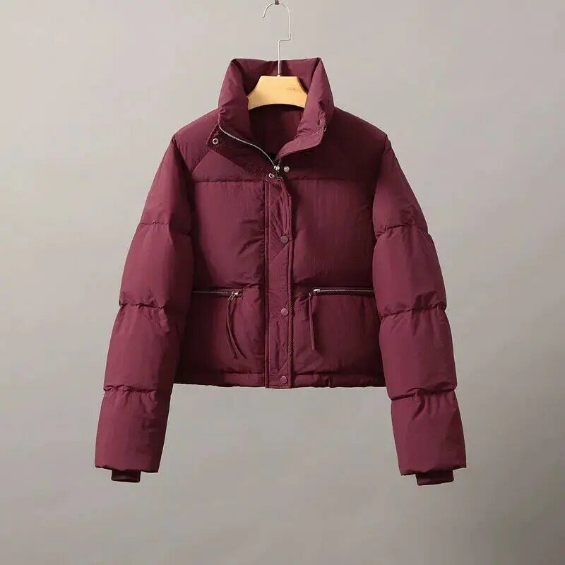 Женская Стеганая куртка с длинным рукавом, утепленная куртка-пуховик с воротником-стойкой, зимние топы, короткое пальто, корейская мода, новинка 2023