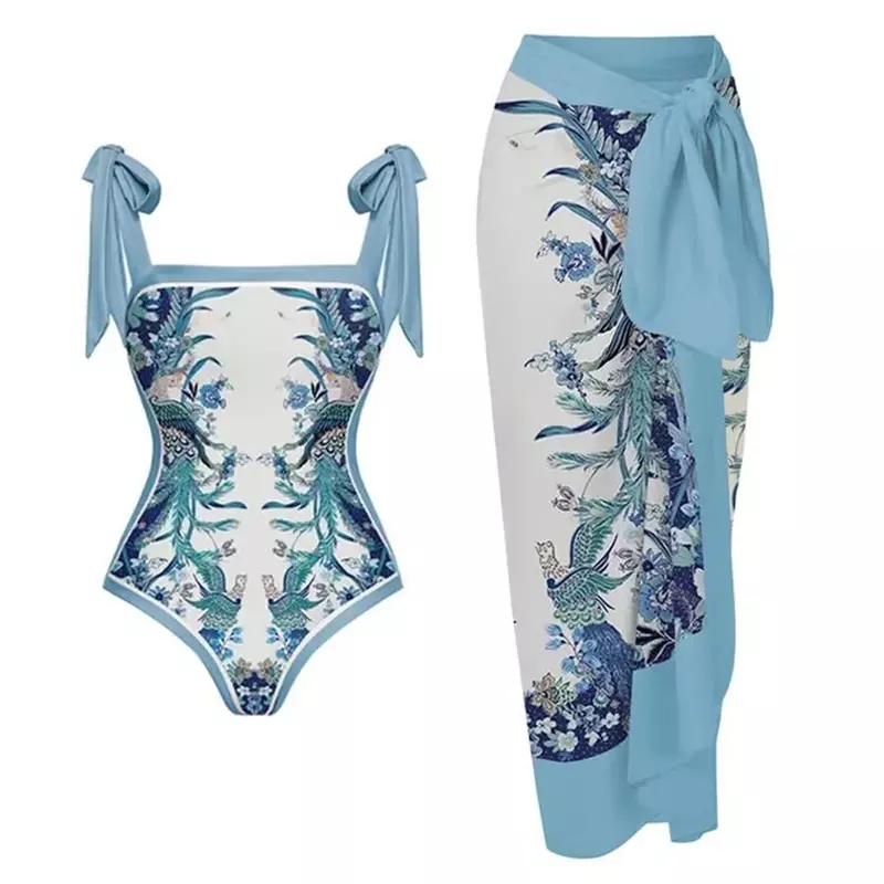 Jednoczęściowy strój kąpielowy spódnica kobieta wiązanie na ramionach stroje kąpielowe z kokardką 2024 nowy brazylijski strój kąpielowy plażowy lato